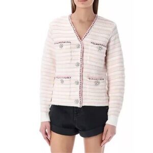 Self Portrait PASTEL MULTI STRIPE KNIT OVERSIZED CARDIGAN M